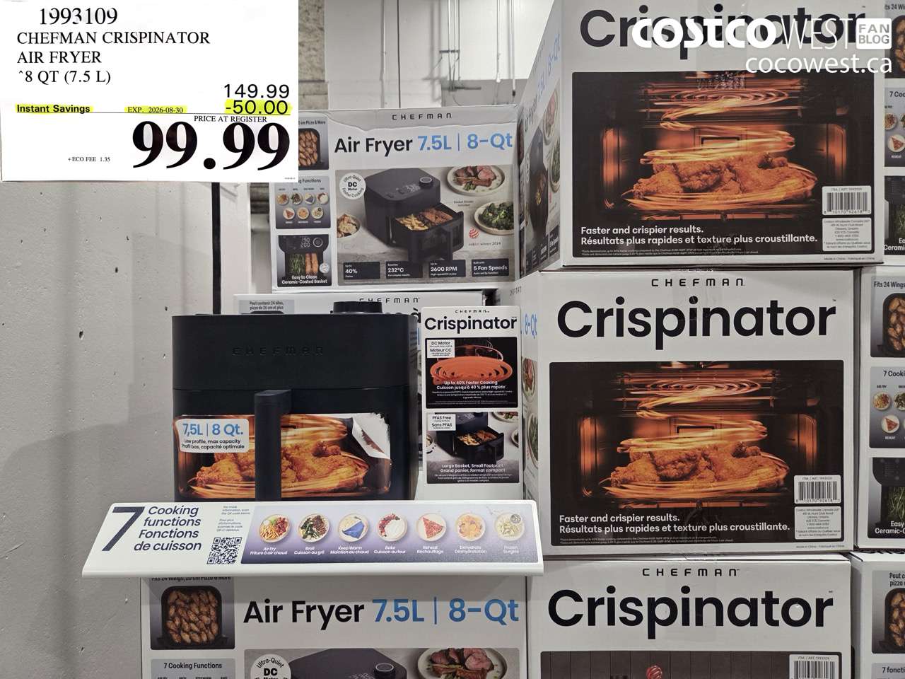 1993109 CHEFMAN CRISPINATOR AIR FRYER 8 QT (7.5 L) ($50.00 INSTANT SAVINGS EXPIRES ON 2026-08-30) $99.99