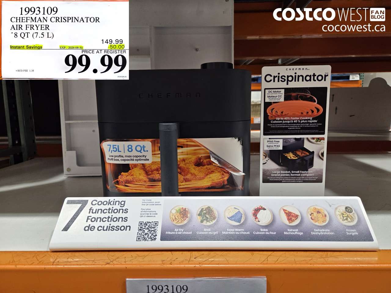 1993109 CHEFMAN CRISPINATOR AIR FRYER 8 QT (7.5 L) ($50.00 INSTANT SAVINGS EXPIRES ON 2026-08-30) $99.99