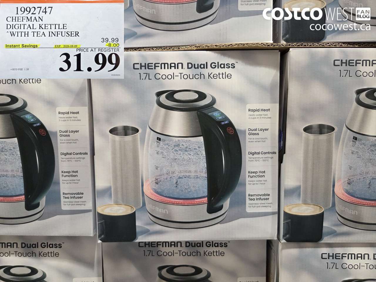 1992747 CHEFMAN DIGITAL KETTLE WITH TEA INFUSER ($8.00 INSTANT SAVINGS EXPIRES ON 2026-08-09) $31.99