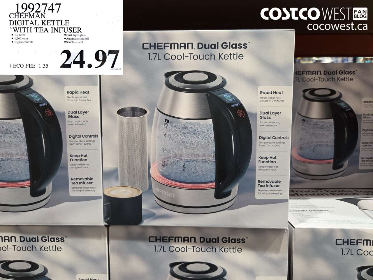 1992747 CHEFMAN DIGITAL KETTLE WITH TEA INFUSER $24.97
