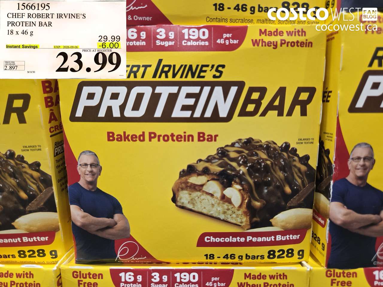 1566195 CHEF ROBERT IRVINE'S PROTEIN BAR 18 X 46 G ($6.00 INSTANT SAVINGS EXPIRES ON 2026-09-06) $23.99