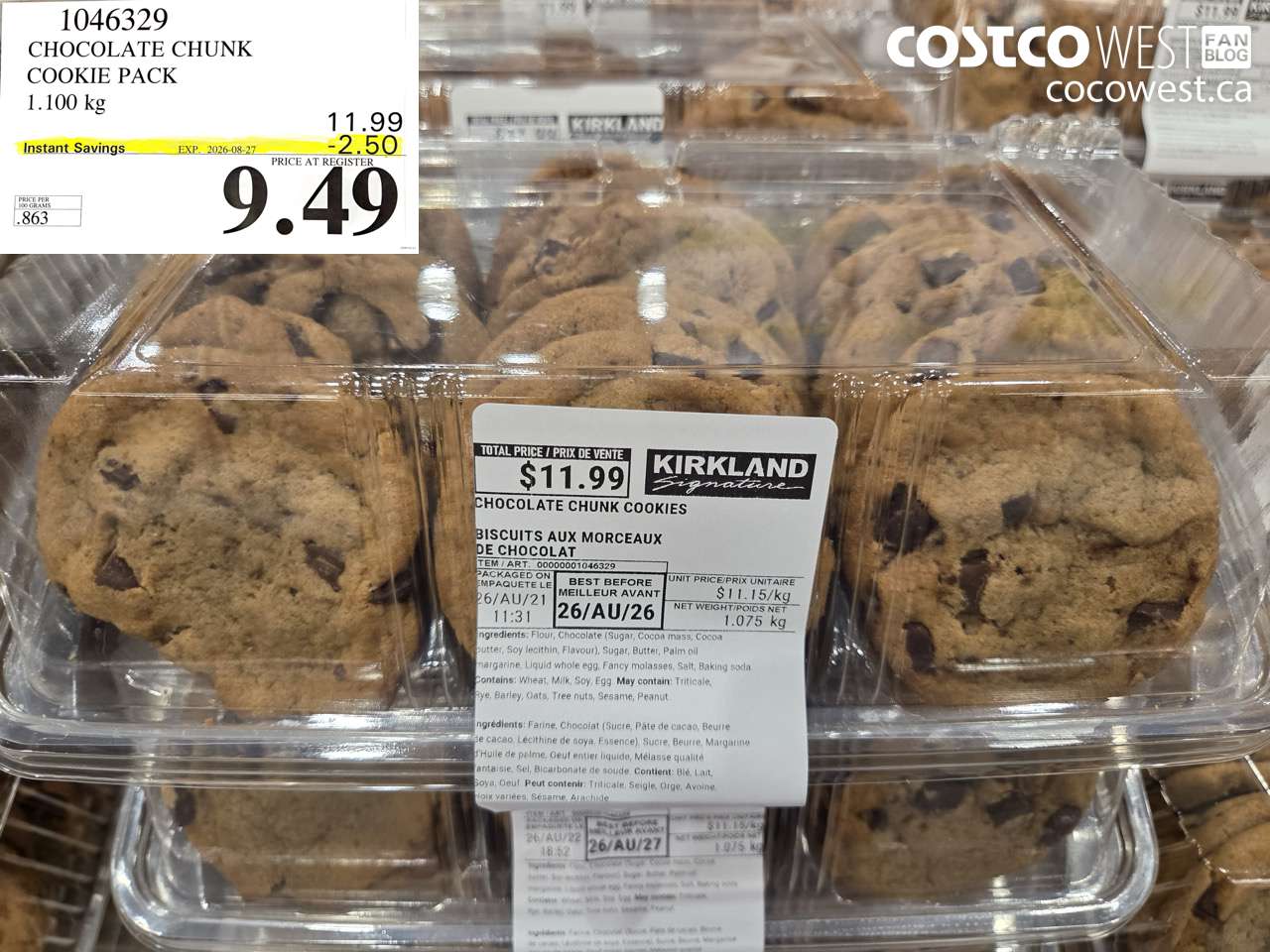 1046329 CHOCOLATE CHUNK COOKIE PACK 1.100 KG ($2.50 INSTANT SAVINGS EXPIRES ON 2026-08-27) $9.49