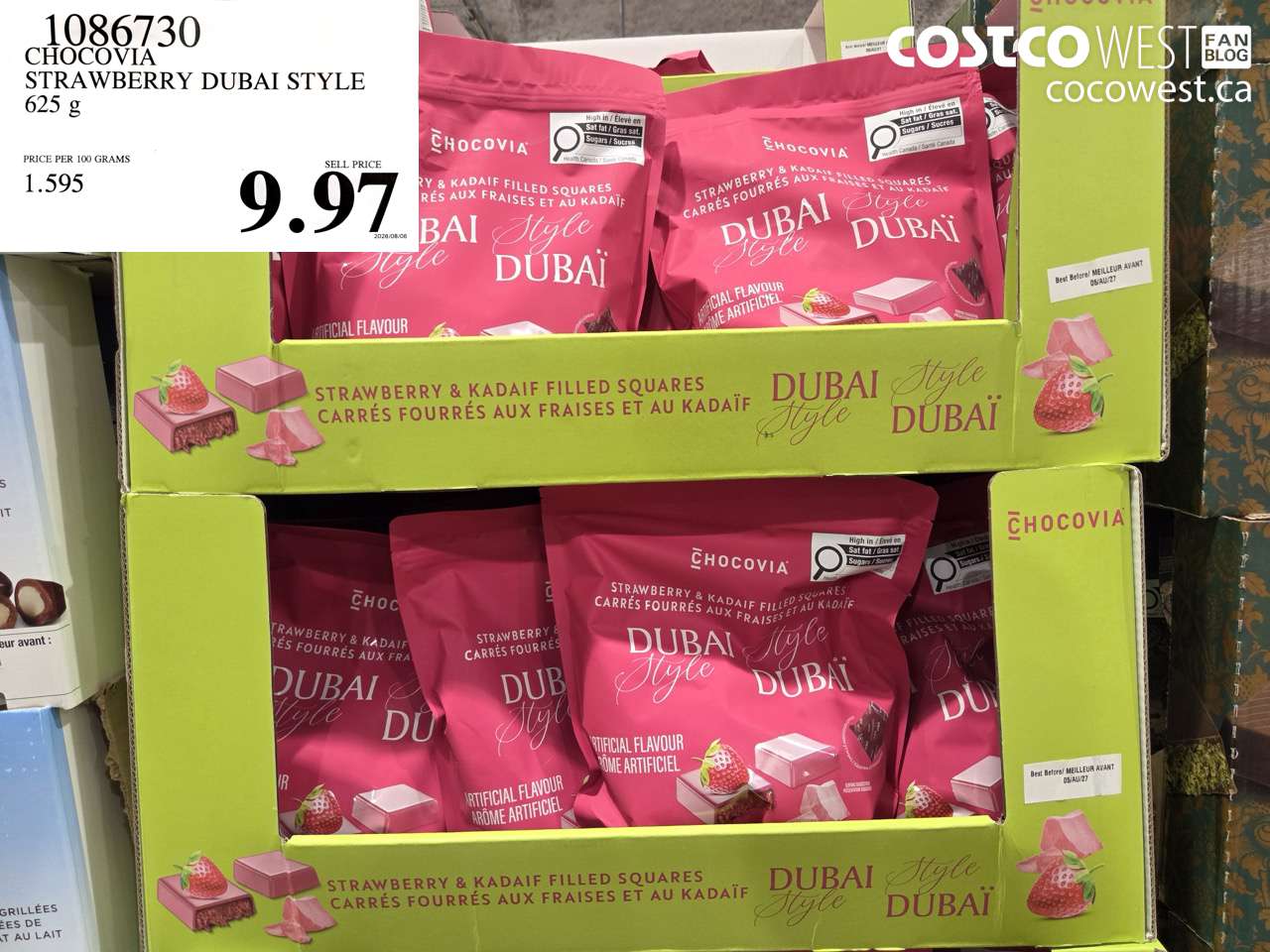 1086730 CHOCOVIA STRAWBERRY DUBAI STYLE 625 G $9.97