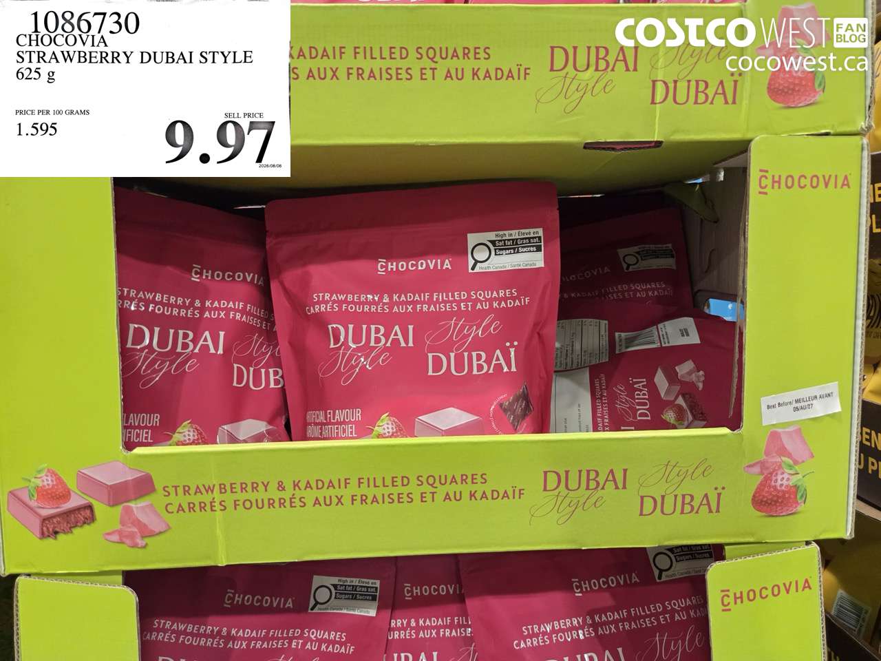 1086730 CHOCOVIA STRAWBERRY DUBAI STYLE 625 G $9.97