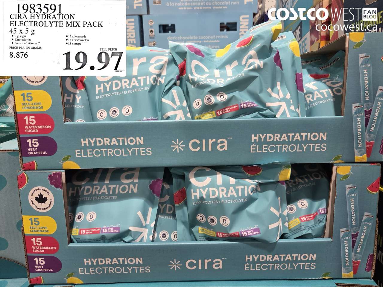 1983591 CIRA HYDRATION ELECTROLYTE MIX PACK 45 X 5 G $19.97