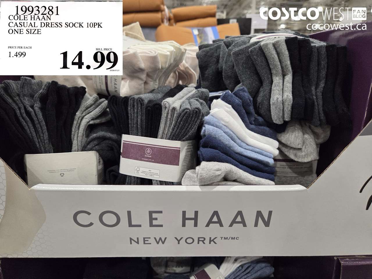 1993281 COLE HAAN CASUAL DRESS SOCK 10PK ONE SIZE $14.99