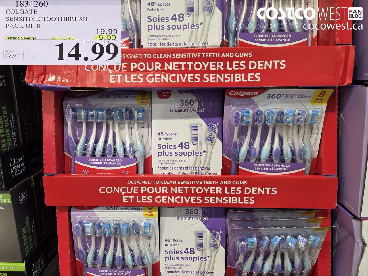 1834260 COLGATE SENSITIVE TOOTHBRUSH PACK OF 8 ($5.00 INSTANT SAVINGS EXPIRES ON 2026-08-30) $14.99