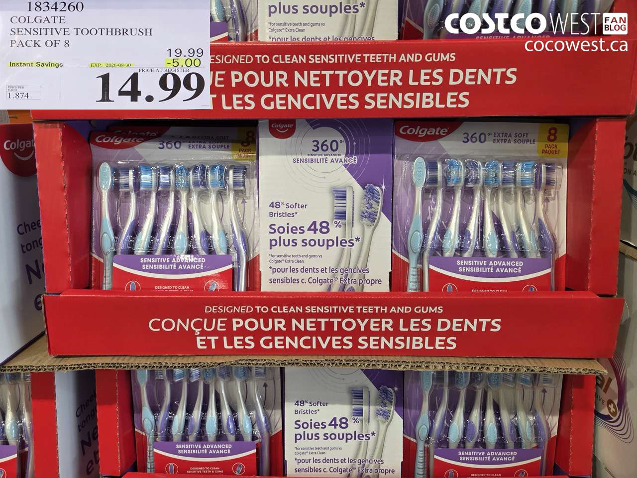 1834260 COLGATE SENSITIVE TOOTHBRUSH PACK OF 8 ($5.00 INSTANT SAVINGS EXPIRES ON 2026-08-30) $14.99