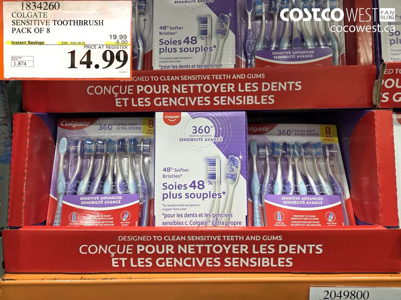 1834260 COLGATE SENSITIVE TOOTHBRUSH PACK OF 8 ($5.00 INSTANT SAVINGS EXPIRES ON 2026-08-30) $14.99