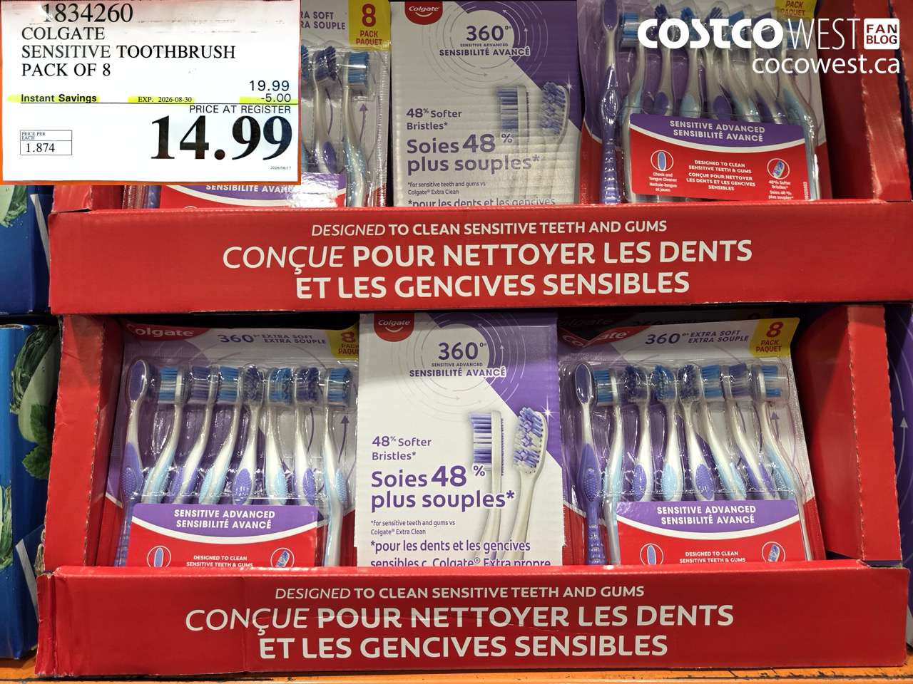 1834260 COLGATE SENSITIVE TOOTHBRUSH PACK OF 8 ($5.00 INSTANT SAVINGS EXPIRES ON 2026-08-30) $14.99
