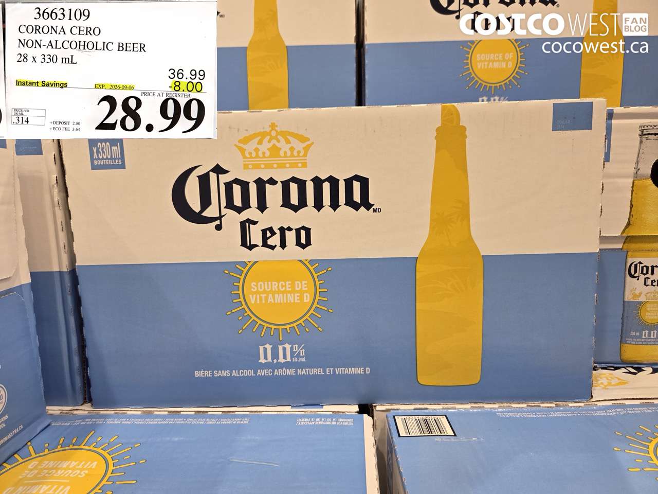 3663109 CORONA CERO NON-ALCOHOLIC BEER 28 X 330 ML ($8.00 INSTANT SAVINGS EXPIRES ON 2026-09-06) $28.99