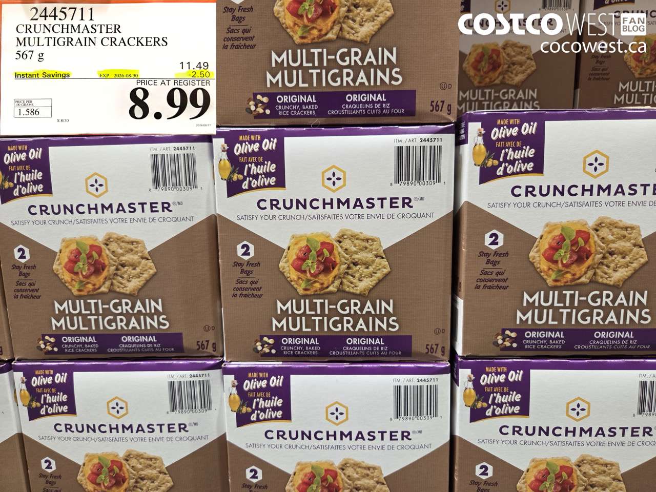 2445711 CRUNCHMASTER MULTIGRAIN CRACKERS 567 G ($2.50 INSTANT SAVINGS EXPIRES ON 2026-08-30) $8.99