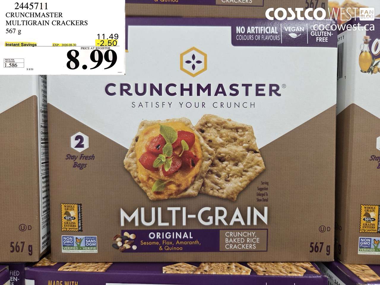 2445711 CRUNCHMASTER MULTIGRAIN CRACKERS 567 G ($2.50 INSTANT SAVINGS EXPIRES ON 2026-08-30) $8.99