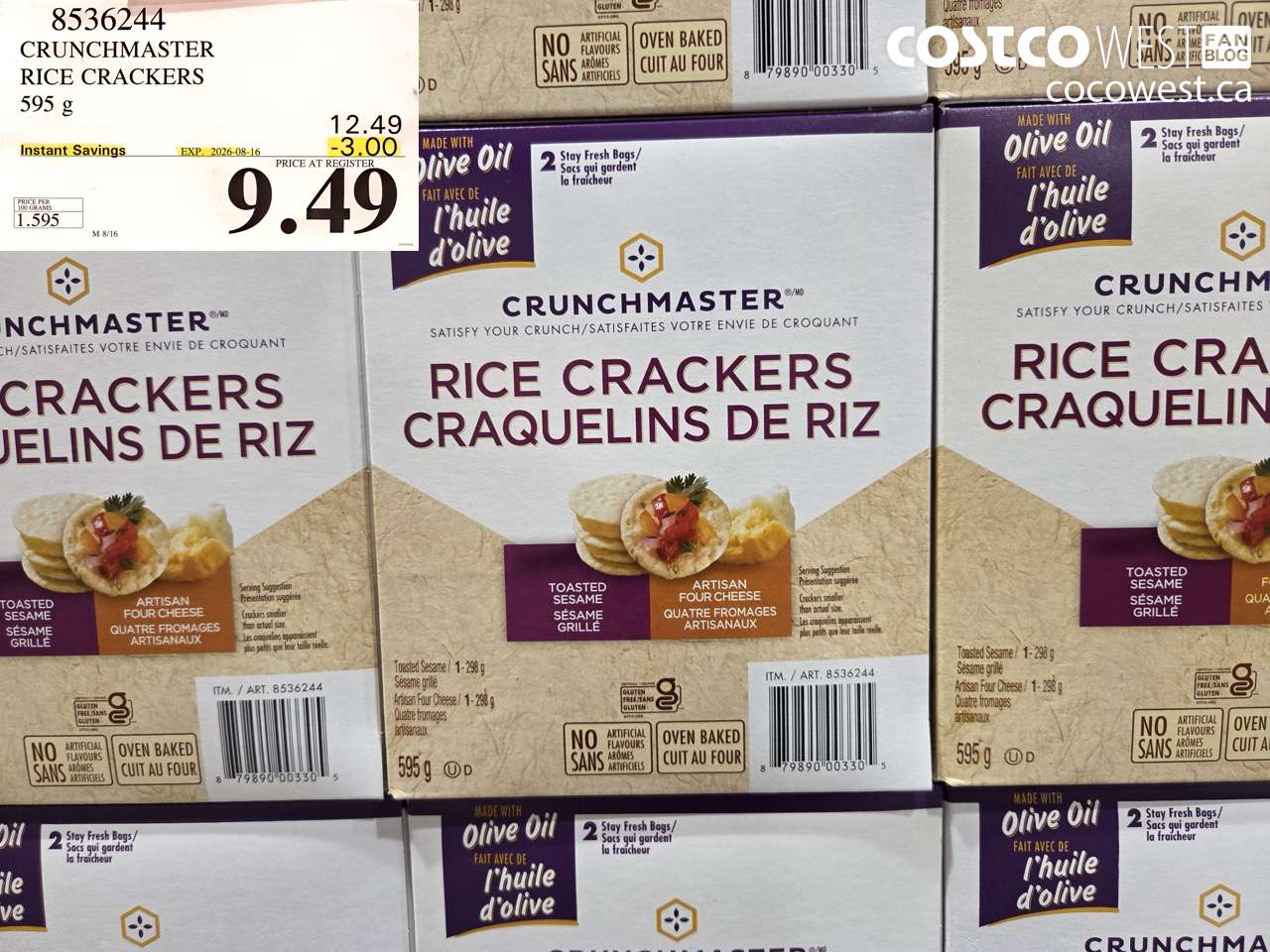 8536244 CRUNCHMASTER RICE CRACKERS 595 G ($3.00 INSTANT SAVINGS EXPIRES ON 2026-08-16) $9.49