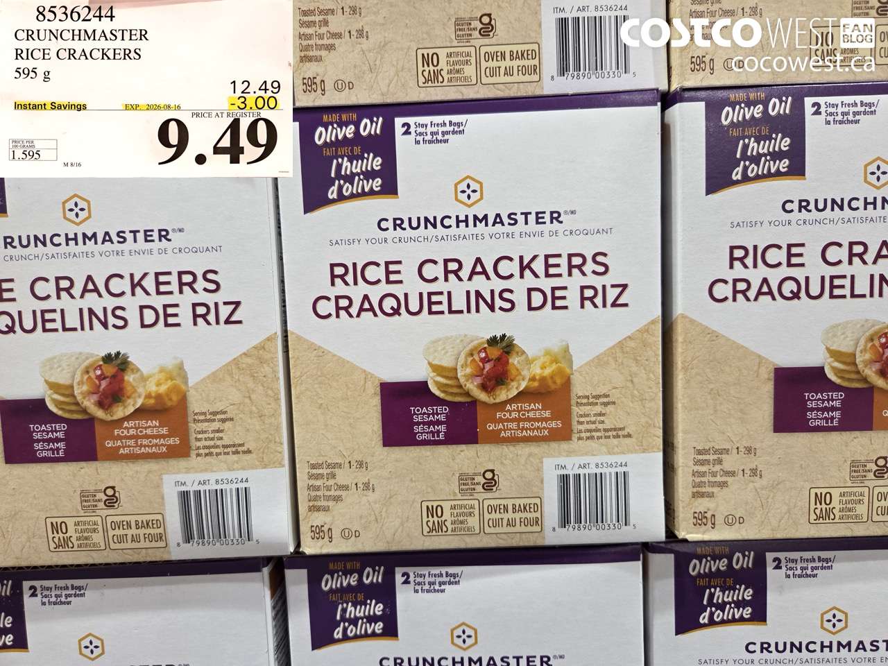 8536244 CRUNCHMASTER RICE CRACKERS 595 G ($3.00 INSTANT SAVINGS EXPIRES ON 2026-08-16) $9.49