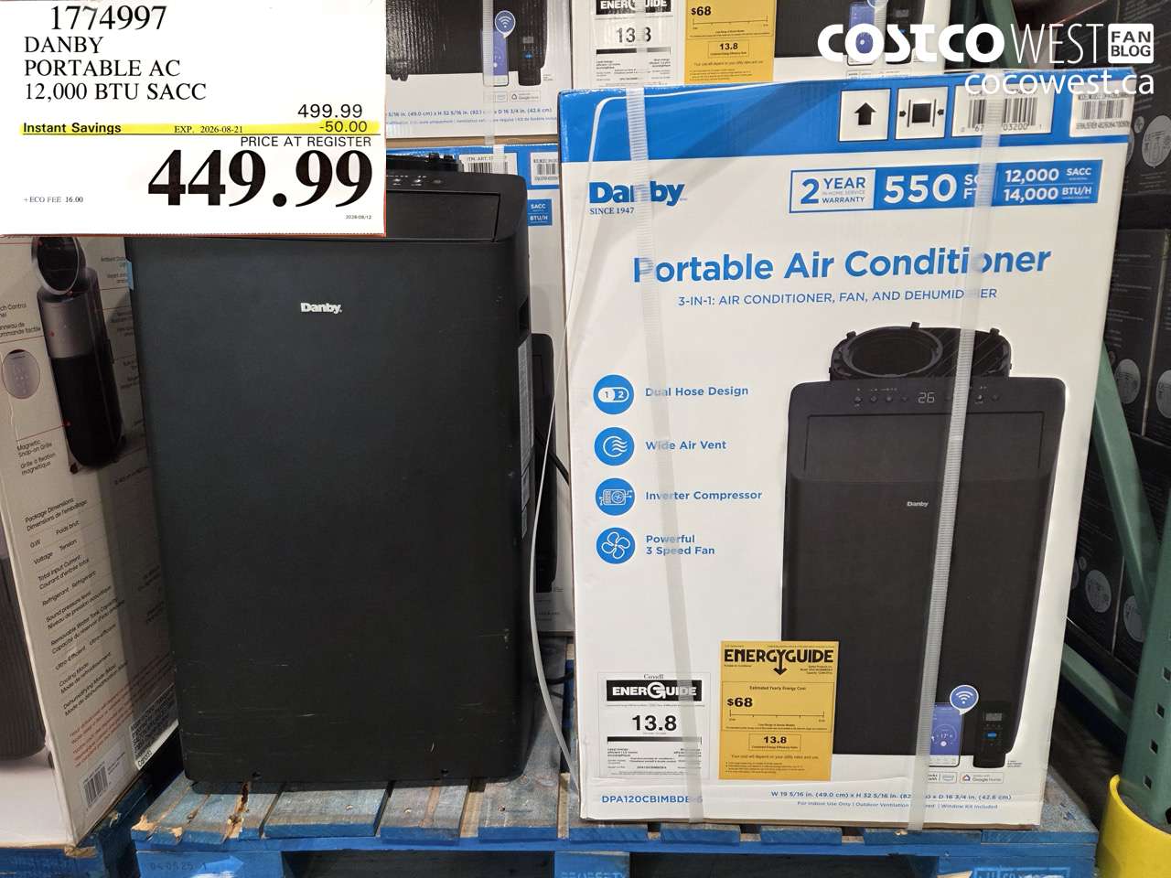 1774997 DANBY PORTABLE AC 12,000 BTU SACC ($50.00 INSTANT SAVINGS EXPIRES ON 2026-08-21) $449.99