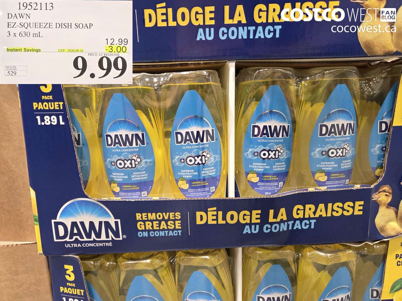 1952113 DAWN EZ-SQUEEZE DISH SOAP 3 X 630 ML ($3.00 INSTANT SAVINGS EXPIRES ON 2026-08-16) $9.99