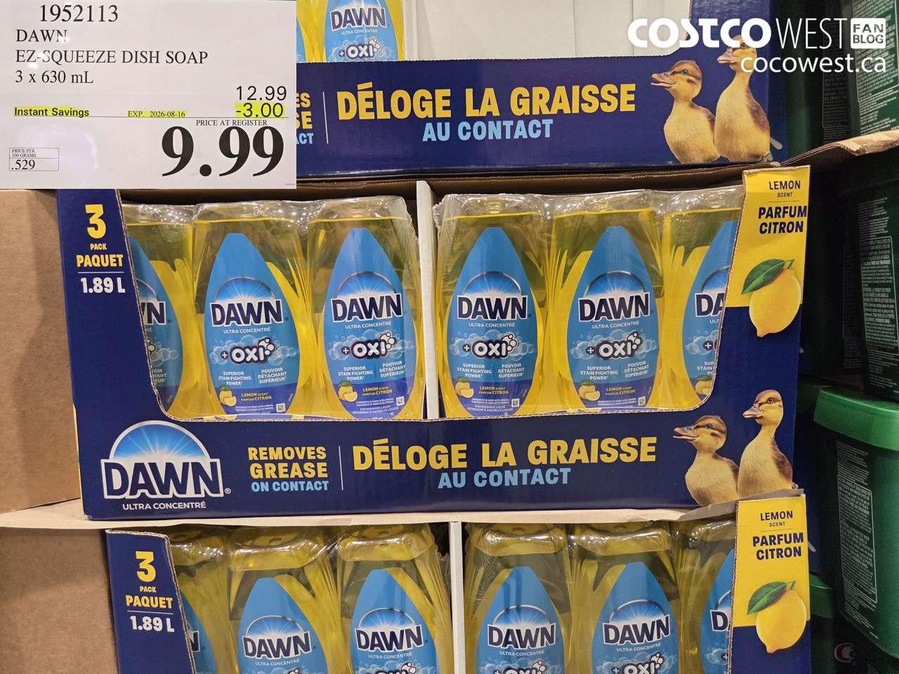 1952113 DAWN EZ-SQUEEZE DISH SOAP 3 X 630 ML ($3.00 INSTANT SAVINGS EXPIRES ON 2026-08-16) $9.99