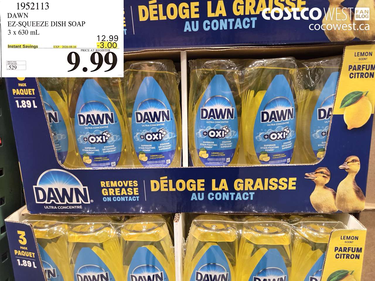 1952113 DAWN EZ-SQUEEZE DISH SOAP 3 X 630 ML ($3.00 INSTANT SAVINGS EXPIRES ON 2026-08-16) $9.99