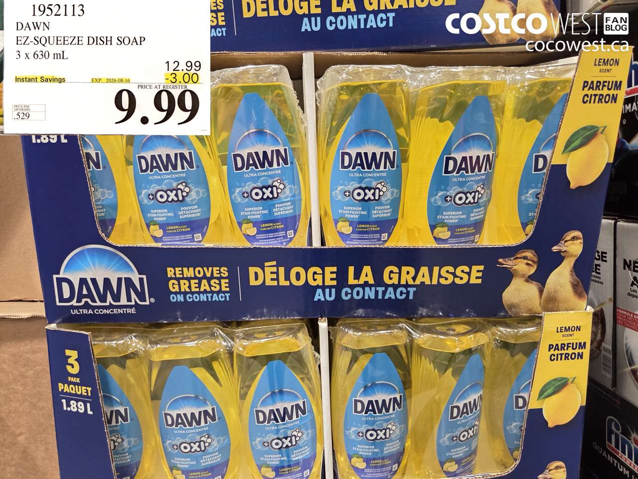 1952113 DAWN EZ-SQUEEZE DISH SOAP 3 X 630 ML ($3.00 INSTANT SAVINGS EXPIRES ON 2026-08-16) $9.99