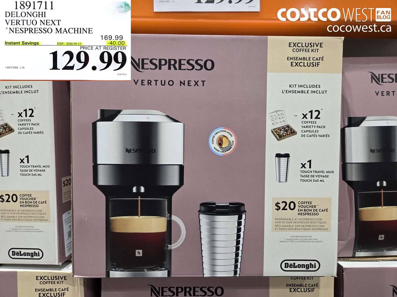 1891711 DELONGHI VERTUO NEXT NESPRESSO MACHINE ($40.00 INSTANT SAVINGS EXPIRES ON 2026-09-13) $129.99
