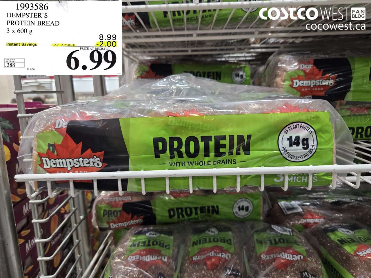 1993586 DEMPSTER'S PROTEIN BREAD 3 X 600 G ($2.00 INSTANT SAVINGS EXPIRES ON 2026-08-30) $6.99