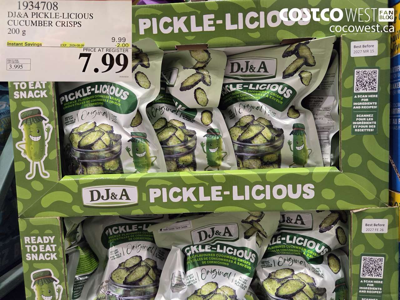 1934708 DJ&A PICKLE-LICIOUS CUCUMBER CRISPS 200 G ($2.00 INSTANT SAVINGS EXPIRES ON 2026-08-09) $7.99