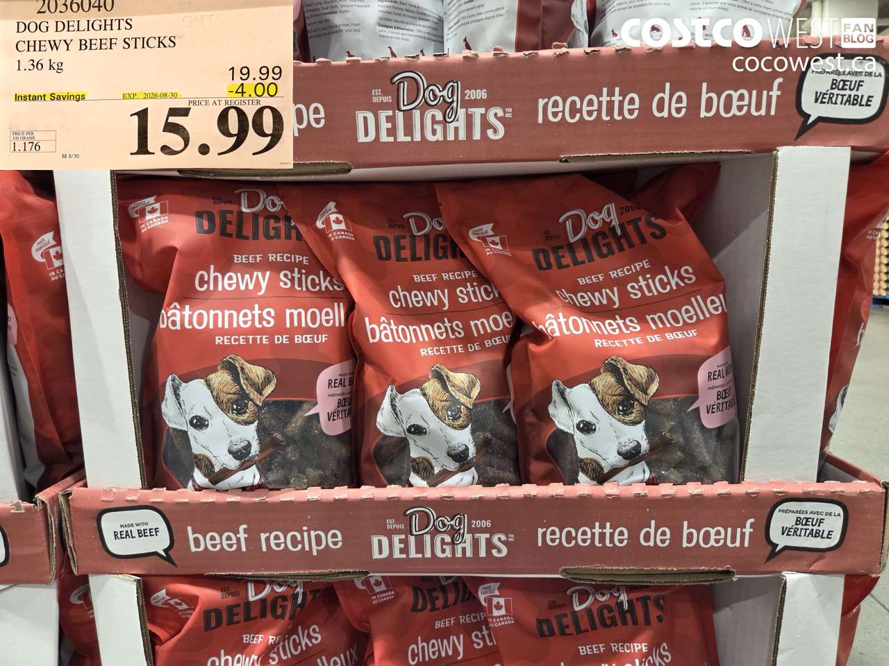 2036040 DOG DELIGHTS CHEWY BEEF STICKS 1.36 KG ($4.00 INSTANT SAVINGS EXPIRES ON 2026-08-30) $15.99
