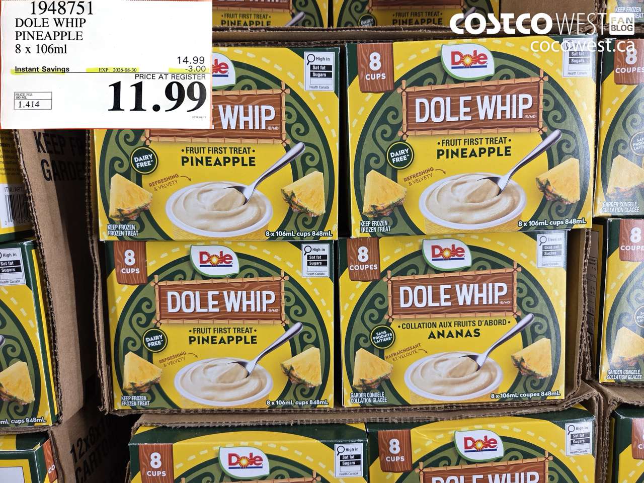 1948751 DOLE WHIP PINEAPPLE 8 X 106ML ($3.00 INSTANT SAVINGS EXPIRES ON 2026-08-30) $11.99