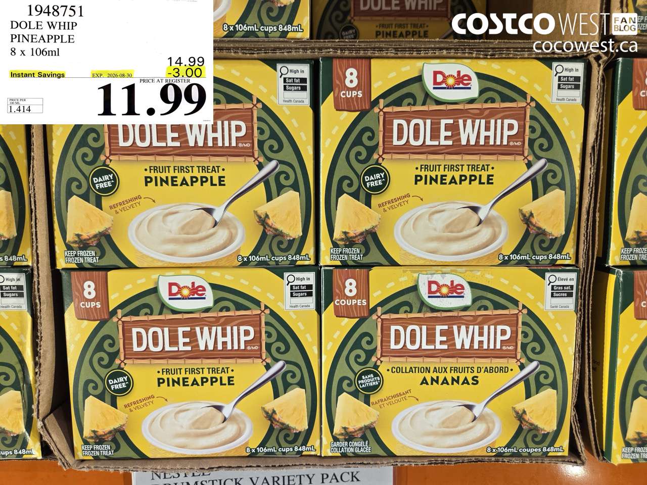 1948751 DOLE WHIP PINEAPPLE 8 X 106ML ($3.00 INSTANT SAVINGS EXPIRES ON 2026-08-30) $11.99