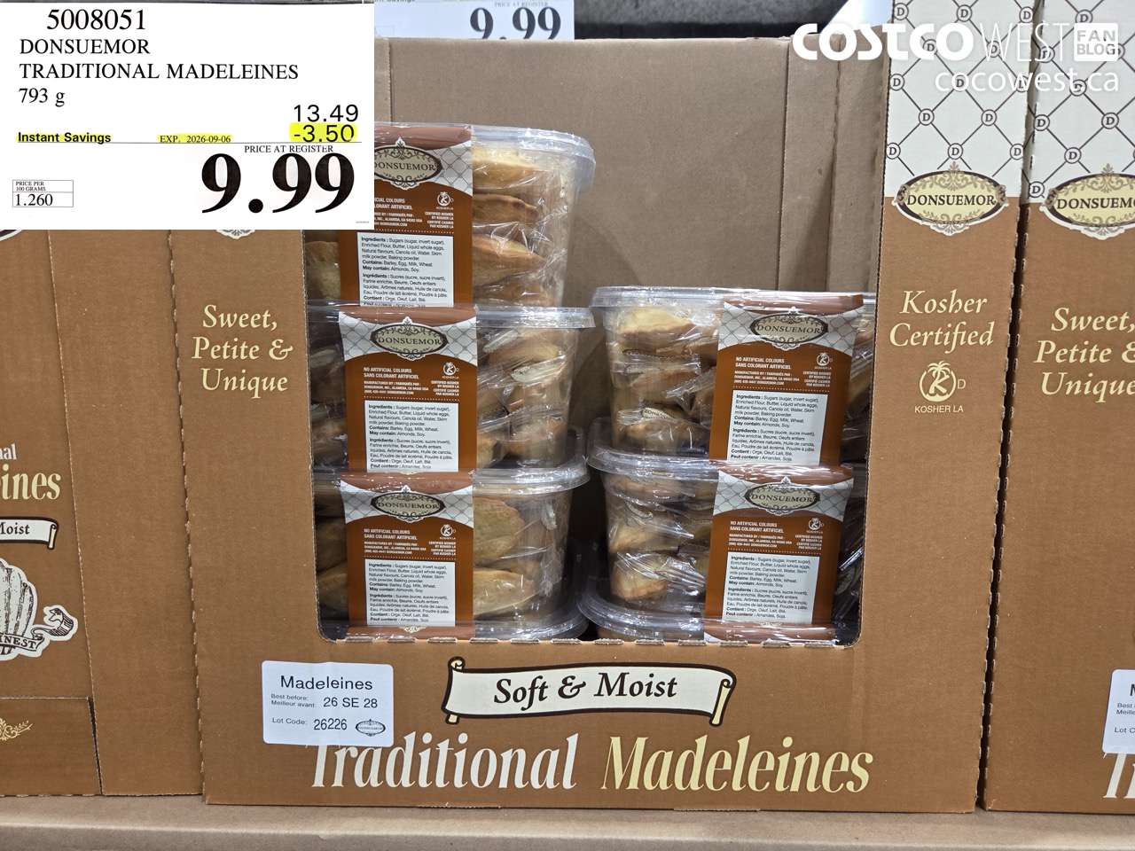 5008051 DONSUEMOR TRADITIONAL MADELEINES 793 G ($3.50 INSTANT SAVINGS EXPIRES ON 2026-09-06) $9.99
