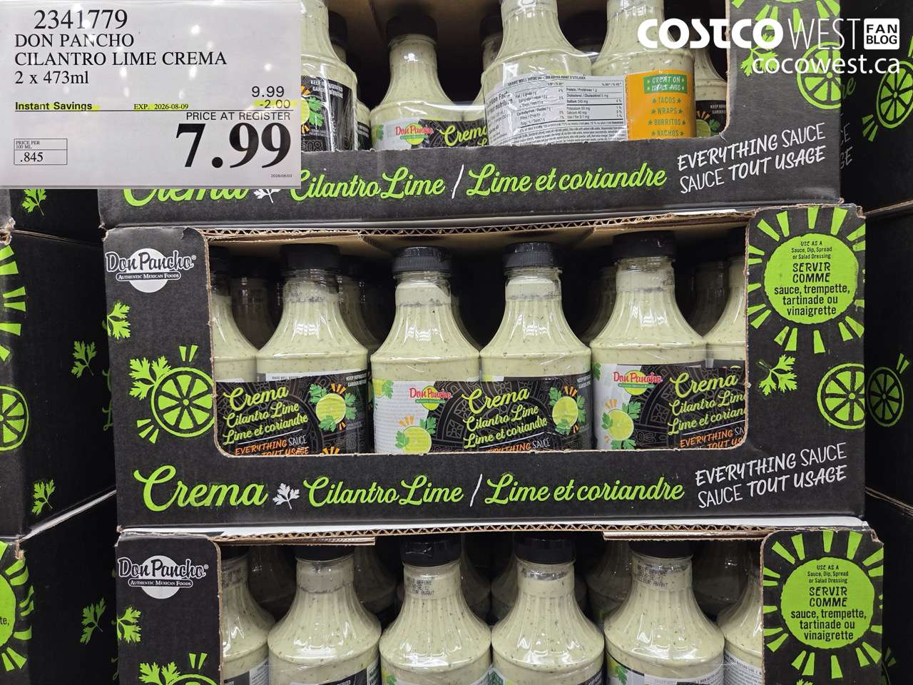 2341779 DON PANCHO CILANTRO LIME CREMA 2 X 473ML ($2.00 INSTANT SAVINGS EXPIRES ON 2026-08-09) $7.99