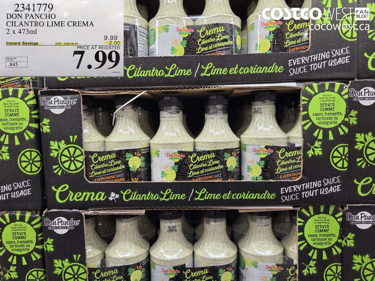 2341779 DON PANCHO CILANTRO LIME CREMA 2 X 473ML ($2.00 INSTANT SAVINGS EXPIRES ON 2026-08-09) $7.99