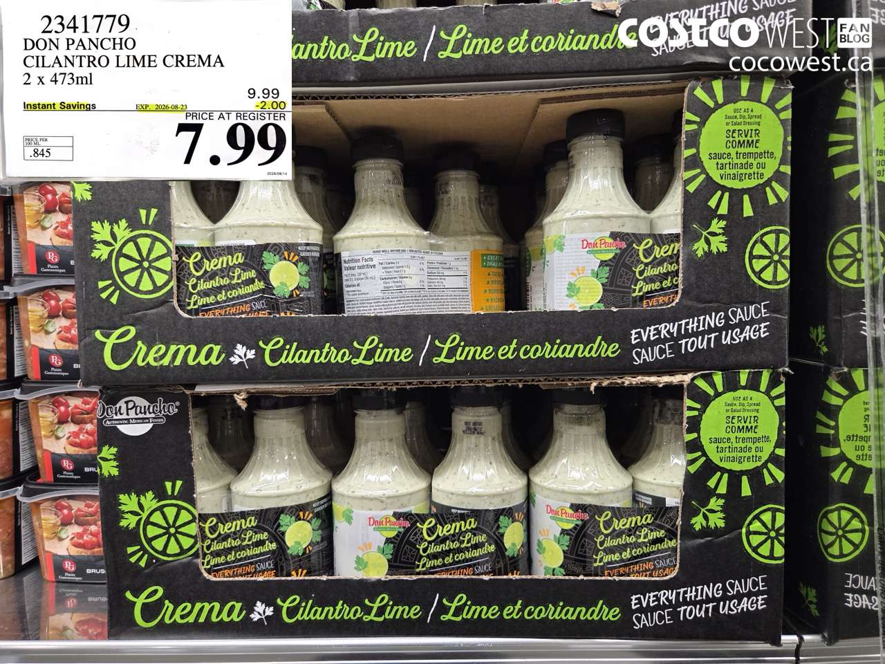 2341779 DON PANCHO CILANTRO LIME CREMA 2 X 473ML ($2.00 INSTANT SAVINGS EXPIRES ON 2026-08-23) $7.99