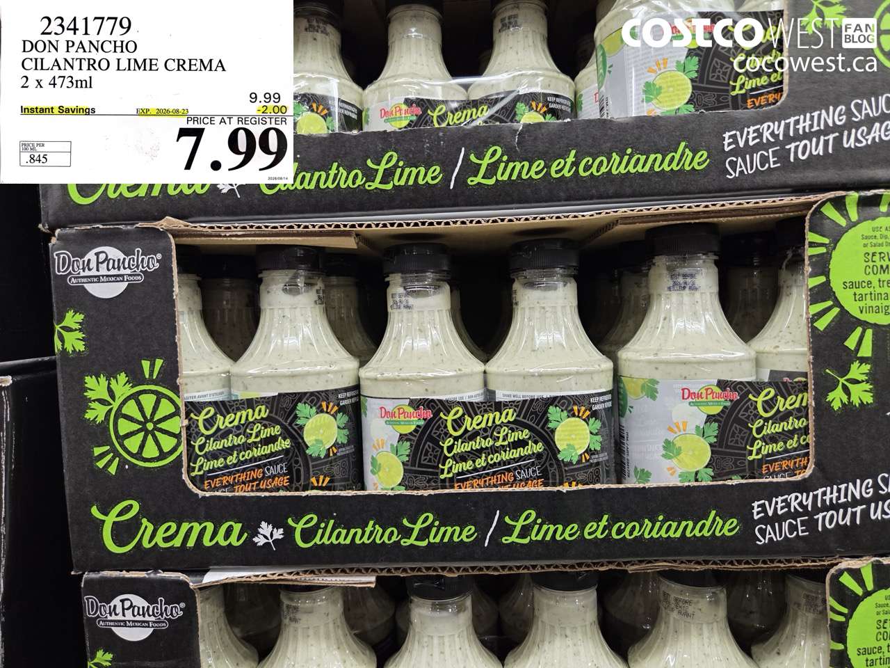 2341779 DON PANCHO CILANTRO LIME CREMA 2 X 473ML ($2.00 INSTANT SAVINGS EXPIRES ON 2026-08-23) $7.99