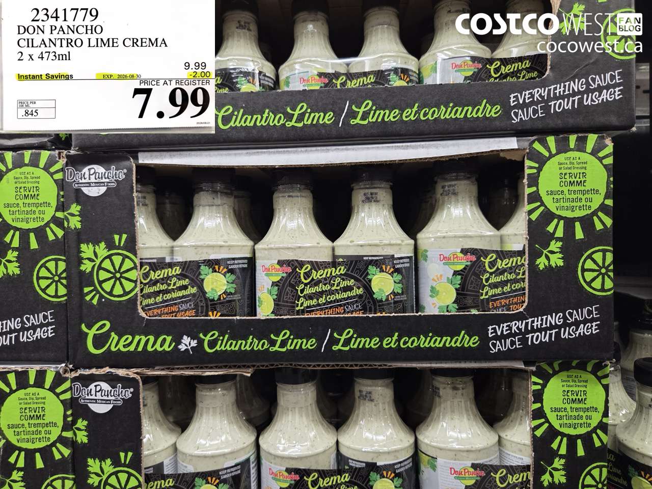 2341779 DON PANCHO CILANTRO LIME CREMA 2 X 473ML ($2.00 INSTANT SAVINGS EXPIRES ON 2026-08-30) $7.99