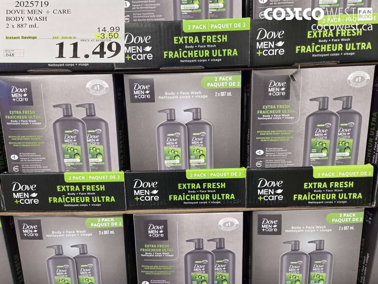 2025719 DOVE MEN + CARE BODY WASH 2 X 887 ML ($3.50 INSTANT SAVINGS EXPIRES ON 2026-08-30) $11.49
