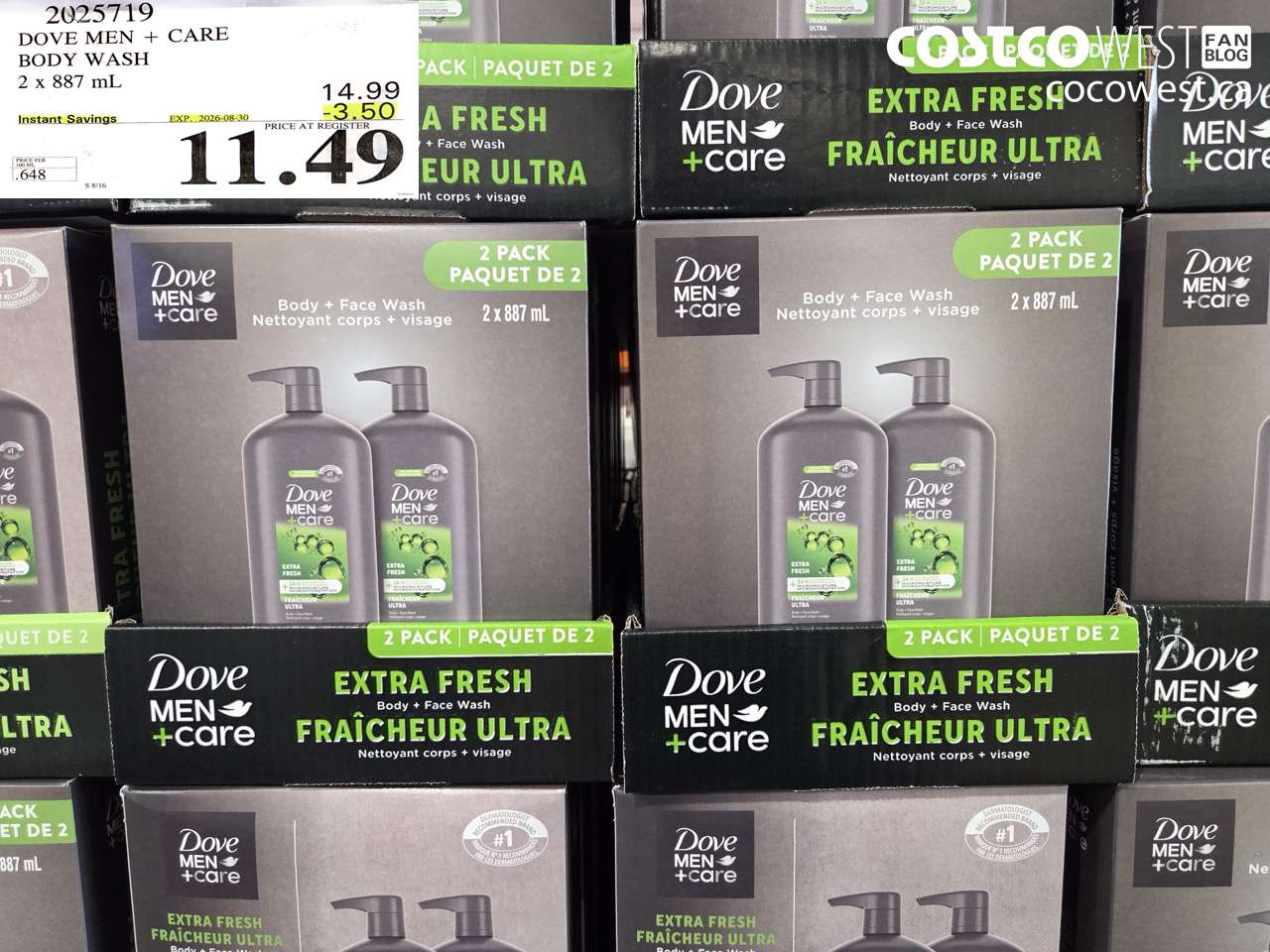 2025719 DOVE MEN + CARE BODY WASH 2 X 887 ML ($3.50 INSTANT SAVINGS EXPIRES ON 2026-08-30) $11.49