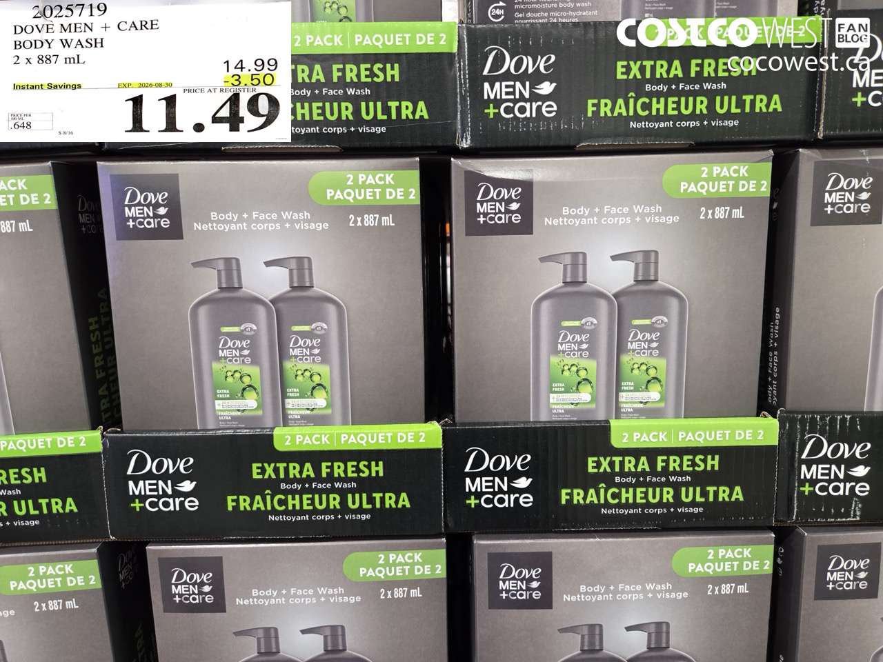 2025719 DOVE MEN + CARE BODY WASH 2 X 887 ML ($3.50 INSTANT SAVINGS EXPIRES ON 2026-08-30) $11.49