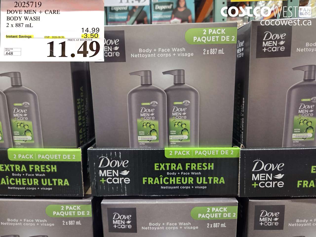 2025719 DOVE MEN + CARE BODY WASH 2 X 887 ML ($3.50 INSTANT SAVINGS EXPIRES ON 2026-08-30) $11.49