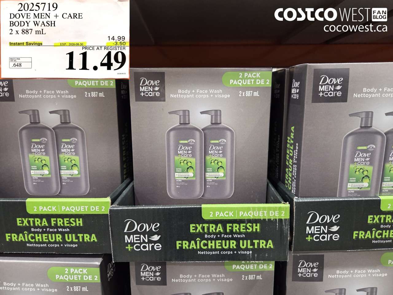 2025719 DOVE MEN + CARE BODY WASH 2 X 887 ML ($3.50 INSTANT SAVINGS EXPIRES ON 2026-08-30) $11.49