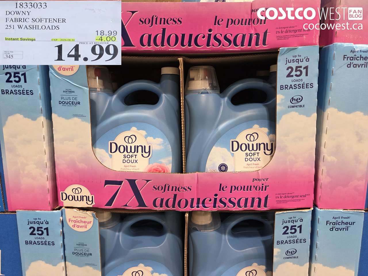 1833033 DOWNY FABRIC SOFTENER 251 WASHLOADS ($4.00 INSTANT SAVINGS EXPIRES ON 2026-08-30) $14.99
