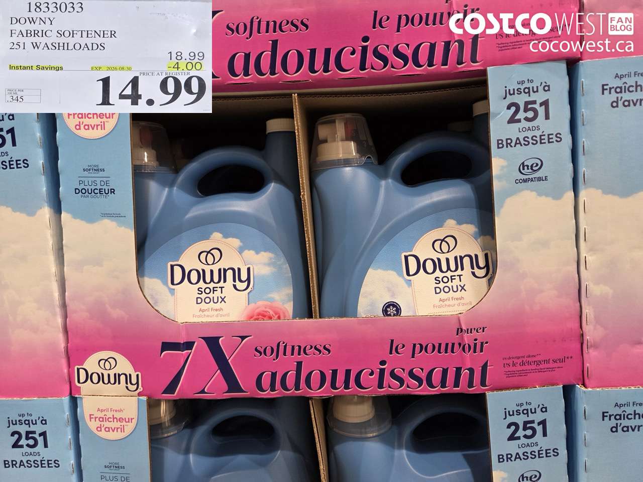 1833033 DOWNY FABRIC SOFTENER 251 WASHLOADS ($4.00 INSTANT SAVINGS EXPIRES ON 2026-08-30) $14.99