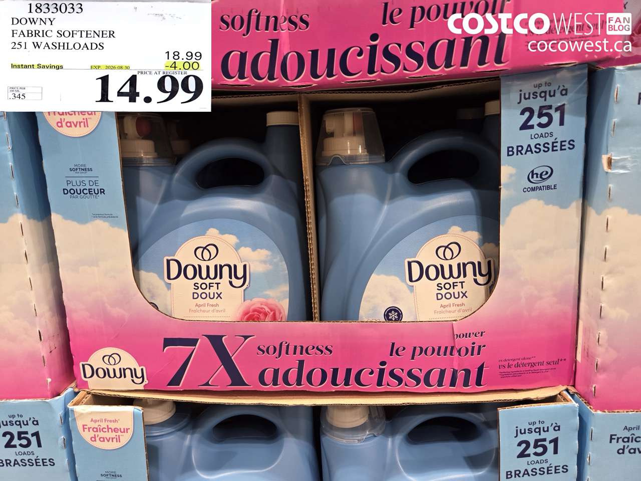 1833033 DOWNY FABRIC SOFTENER 251 WASHLOADS ($4.00 INSTANT SAVINGS EXPIRES ON 2026-08-30) $14.99