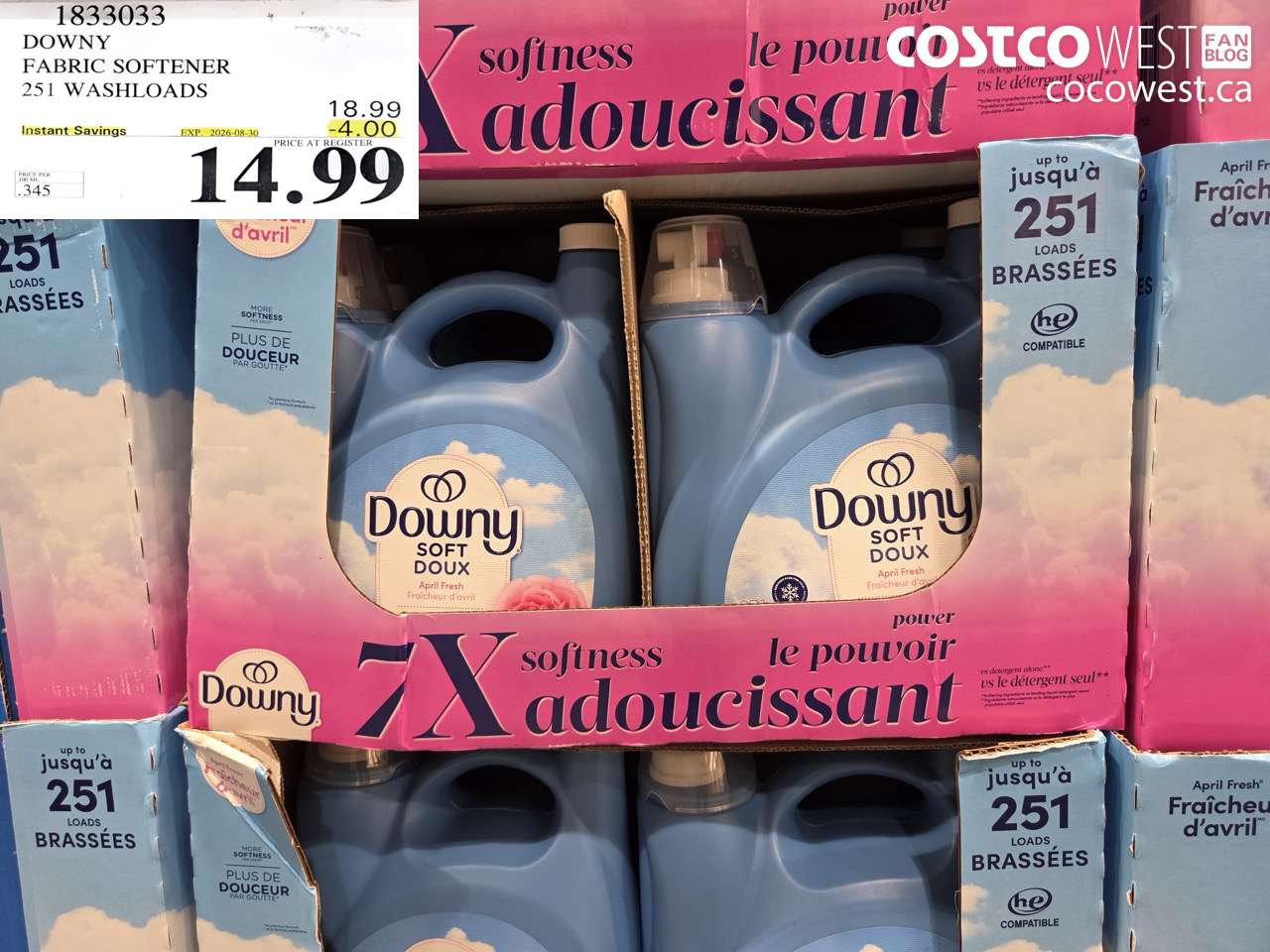 1833033 DOWNY FABRIC SOFTENER 251 WASHLOADS ($4.00 INSTANT SAVINGS EXPIRES ON 2026-08-30) $14.99