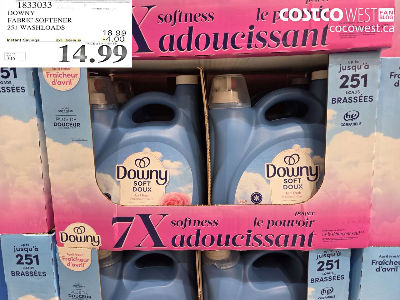 1833033 DOWNY FABRIC SOFTENER 251 WASHLOADS ($4.00 INSTANT SAVINGS EXPIRES ON 2026-08-30) $14.99