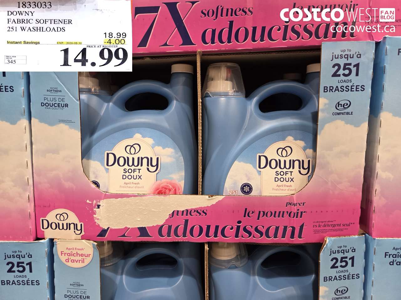 1833033 DOWNY FABRIC SOFTENER 251 WASHLOADS ($4.00 INSTANT SAVINGS EXPIRES ON 2026-08-30) $14.99