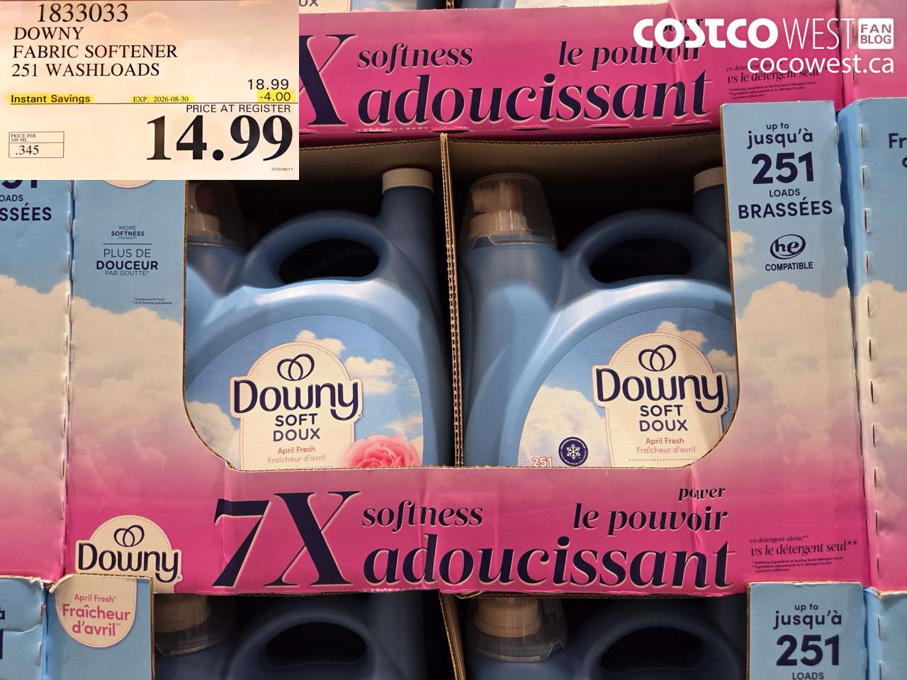 1833033 DOWNY FABRIC SOFTENER 251 WASHLOADS ($4.00 INSTANT SAVINGS EXPIRES ON 2026-08-30) $14.99