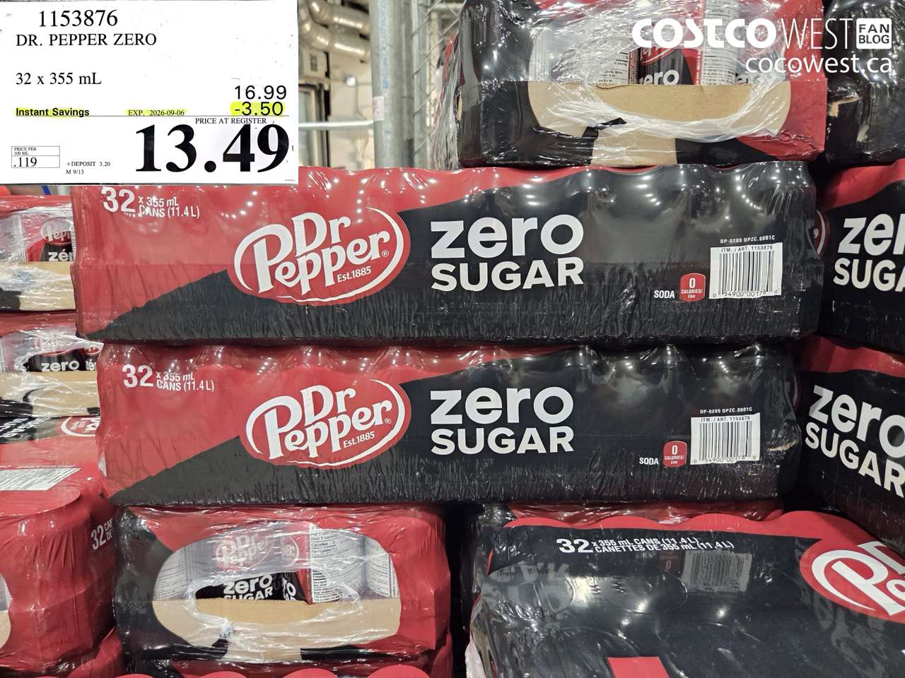 1153876 DR. PEPPER ZERO 32 X 355 ML ($3.50 INSTANT SAVINGS EXPIRES ON 2026-09-06) $13.49