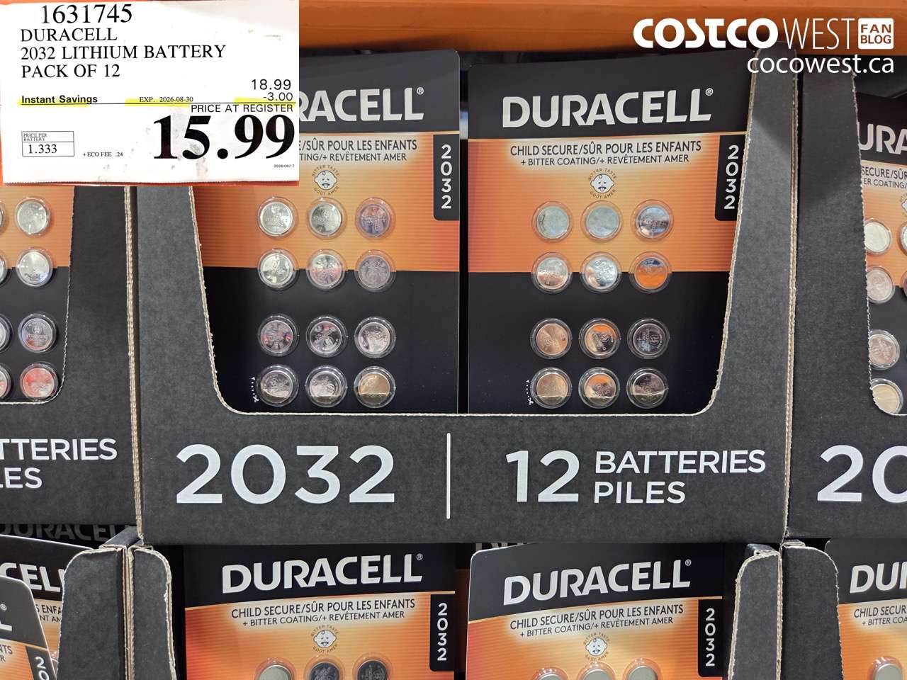 1631745 DURACELL 2032 LITHIUM BATTERY PACK OF 12 ($3.00 INSTANT SAVINGS EXPIRES ON 2026-08-30) $15.99